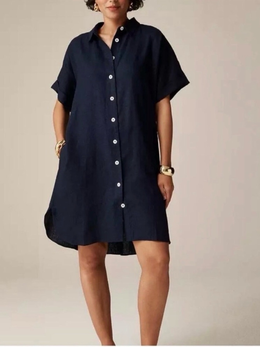 J. Crew Navy Relaxed Linen Shift Dress- Navy- Medium